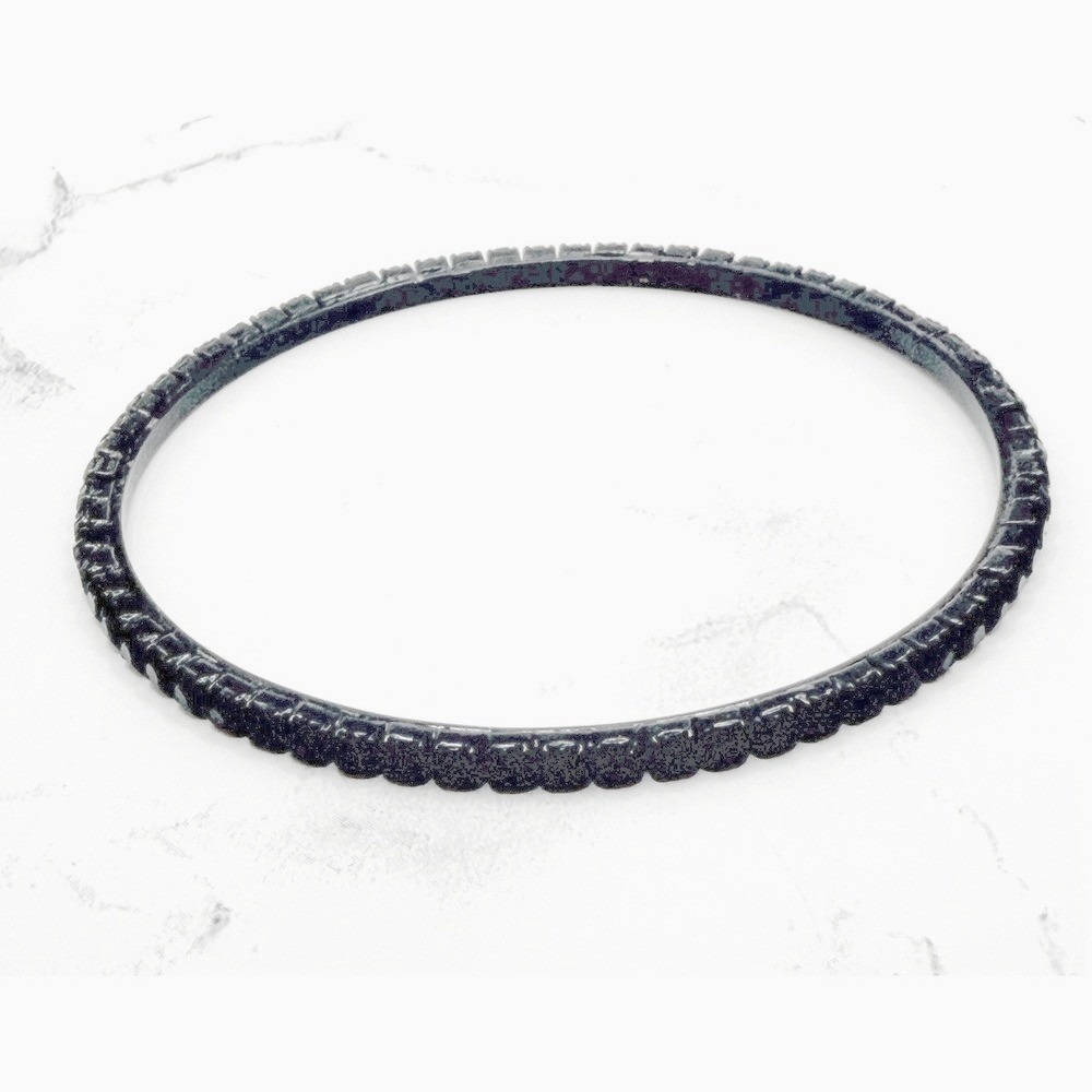 Black Glass Bead Bangle Bracelet Slim Stacking‎ Bangle 8.6" Circumference
